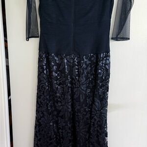 Tadashi Shoji Dark Navy Sequin Lace Long Sleeve Gown